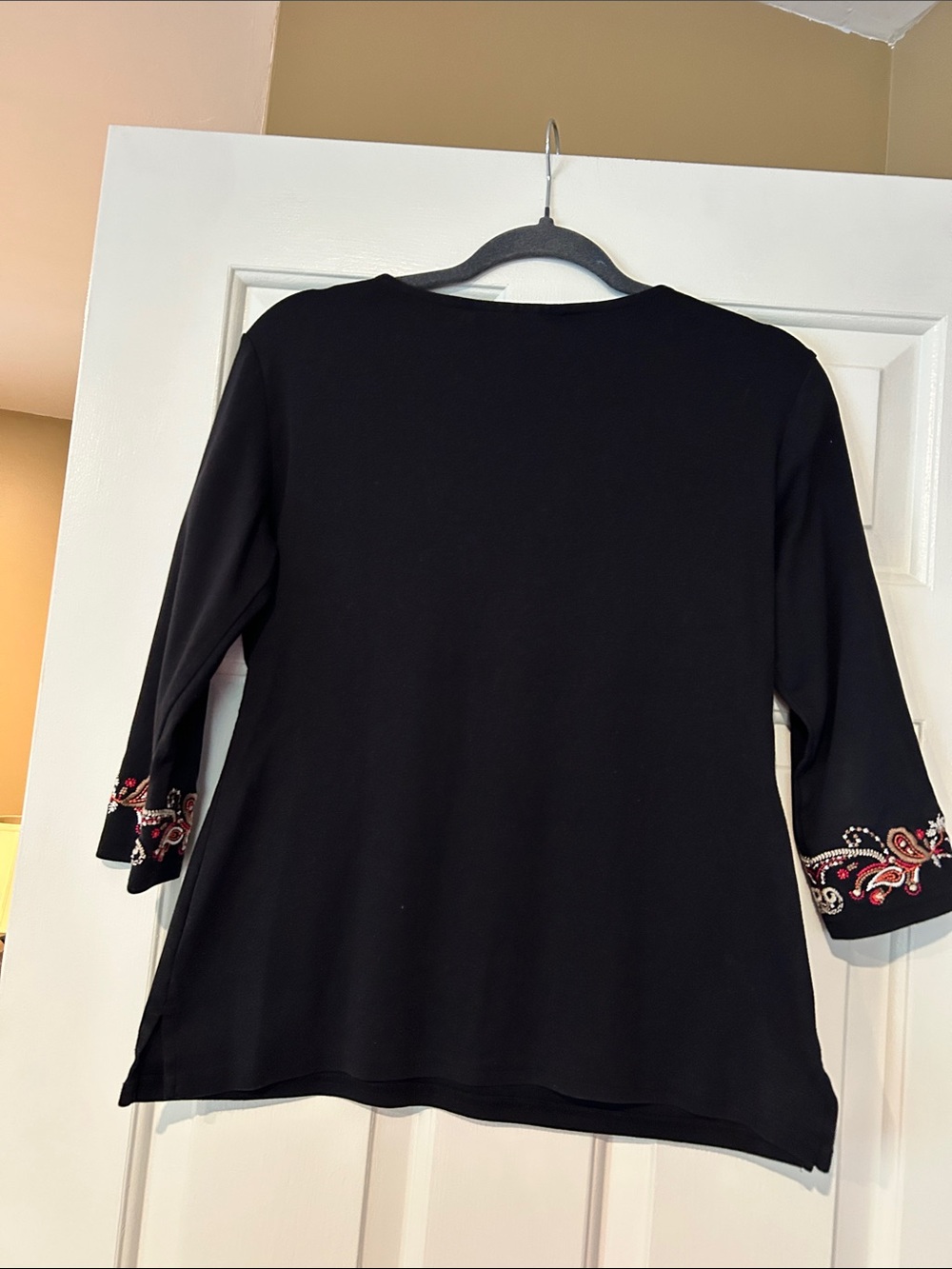 Karen Scott Black Tunic with Red & Gold Paisley Embroidery - Picture 2 of 5